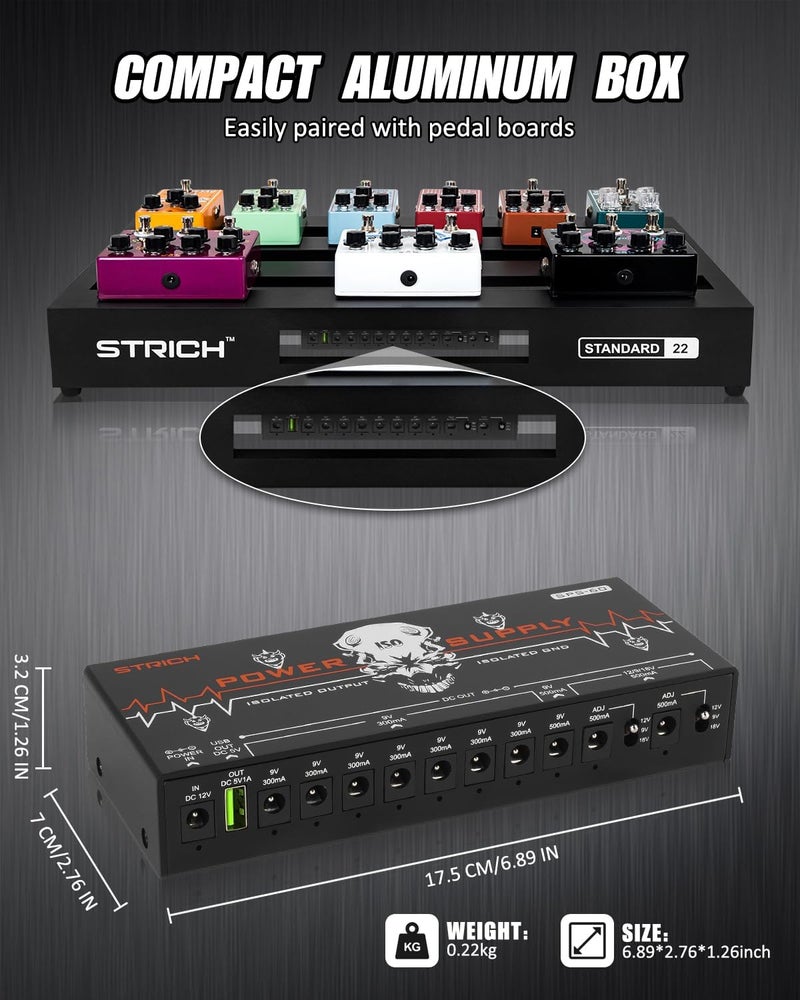 STRICH SPS-60 Guitar Pedal Power Supply, 10 Totally Independent DC Outputs Pedal Board Power Supply for 9V/12V/18V (300mA/500mA) High Power for Power High-current Effect Pedal - Image 5